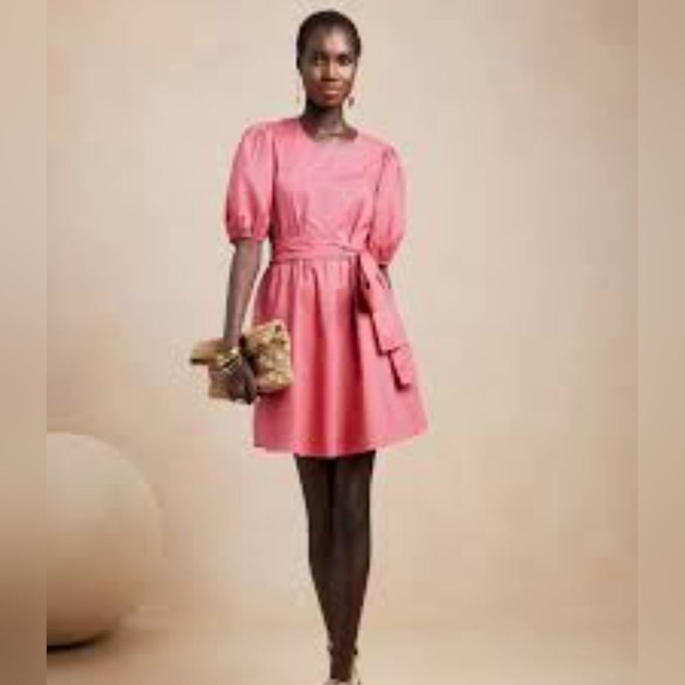 Banana Republic Dress Camp Pink Open Back A Line Belt Size Large NWOT